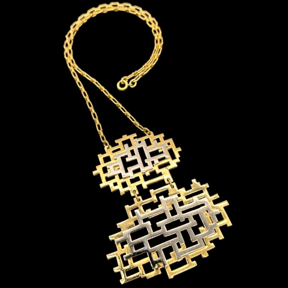 RARE Napier ‘Geometric Maze’ Double Pendant Necklace